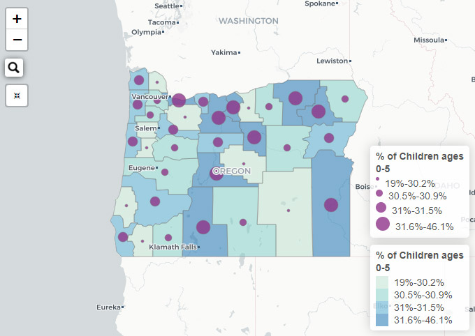Screenshot of ELMO, the Early Learning Map for Oregon
