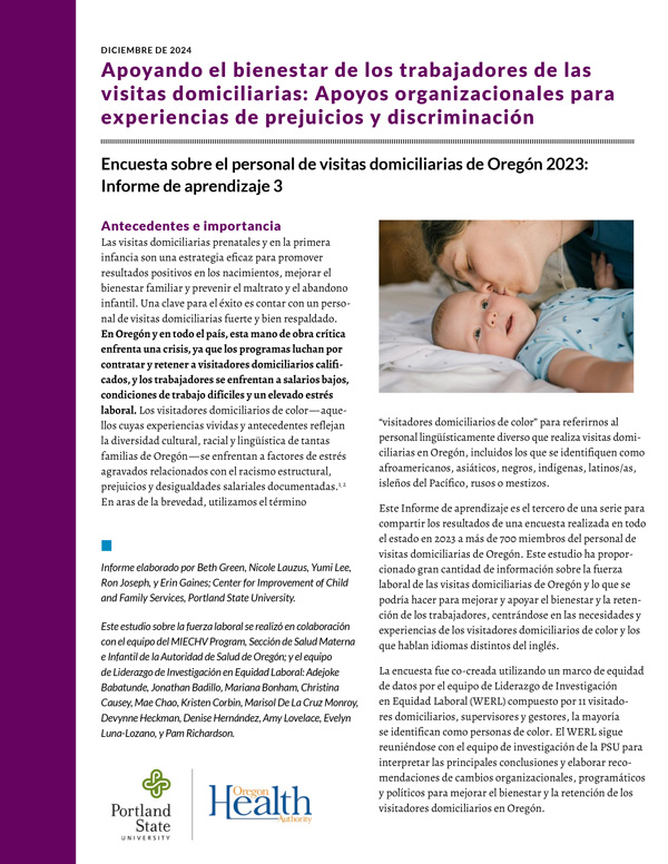 Supporting Well-Being for the Home Visiting Workforce: Organizational Supports for Experiences of Bias and Discrimination (SPANISH)